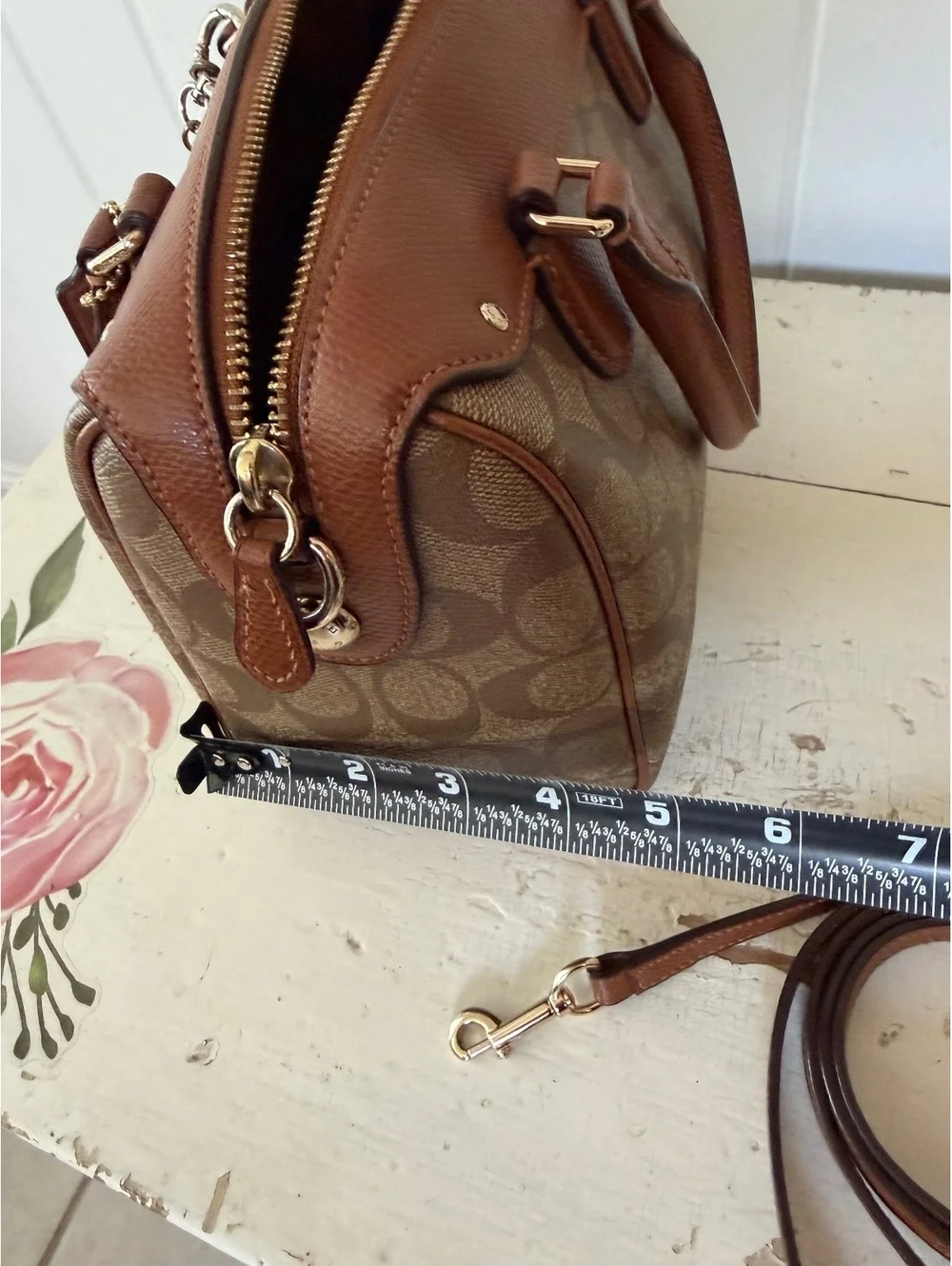 Coach Signature Canvas and Leather Satchel Handbag with Strap, no charms